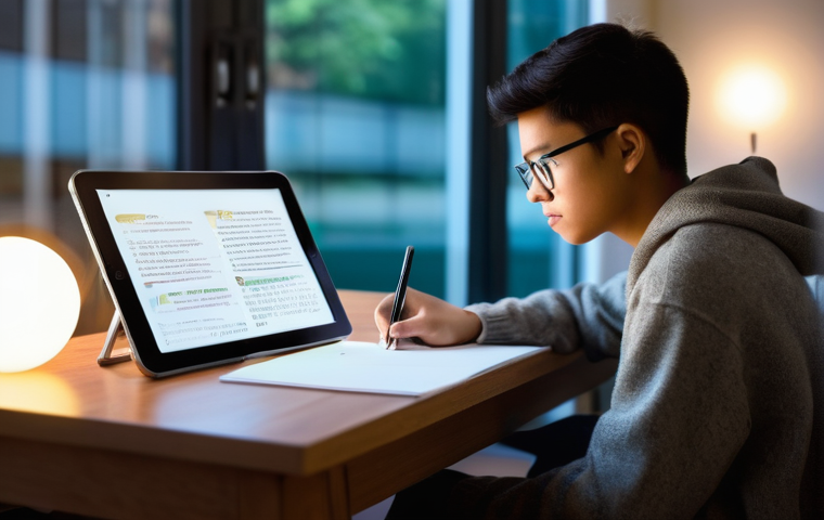 디지털 학습의 데이터 활용 - **Prompt 1: Personalized Learning Journey with AI Coach**
    "A bright, naturally lit scene inside ...