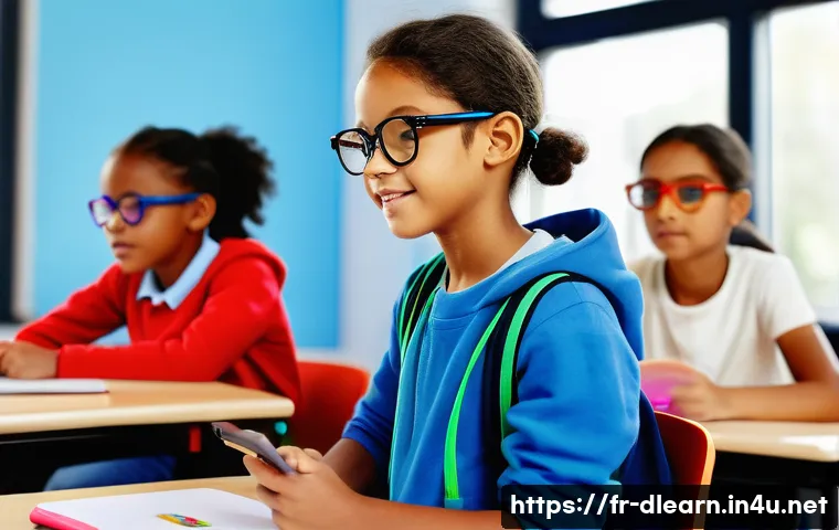 디지털 학습의 성공 사례 - A vibrant French primary school classroom where children aged 7-10 are engaged in digital learning u...