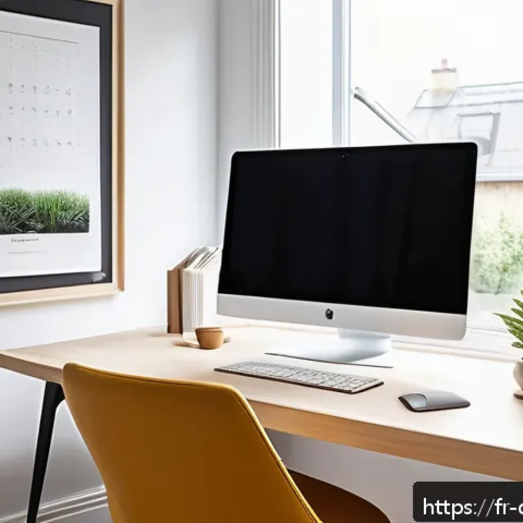 디지털 교육과 학습 효율성 - A modern, ergonomically designed home study space bathed in natural daylight, featuring a sleek desk...