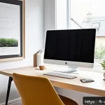 디지털 교육과 학습 효율성 - A modern, ergonomically designed home study space bathed in natural daylight, featuring a sleek desk...