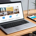 디지털 학습의 플랫폼 비교 - A modern e-learning platform interface displayed on a sleek laptop and a smartphone side by side, sh...