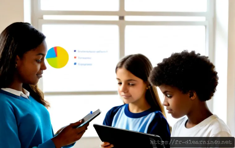 디지털 학습 데이터 분석 - Photorealistic digital learning data analysis scene in a bright French secondary school classroom, a...